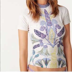 Tory Burch Provence Pompei Mosaic Rash Guard Swim Top Shirt XS